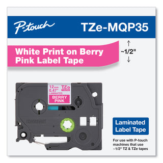 TZ Standard Adhesive Laminated Labeling Tape, 0.47" x 16.4 ft, White/Berry Pink