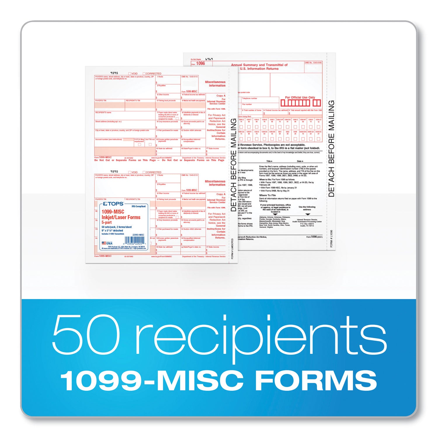 1099-misc-tax-forms-fiscal-year-2023-five-part-carbonless-85-x-55-2-forms-sheet-50-forms-total_top22993misc - 2