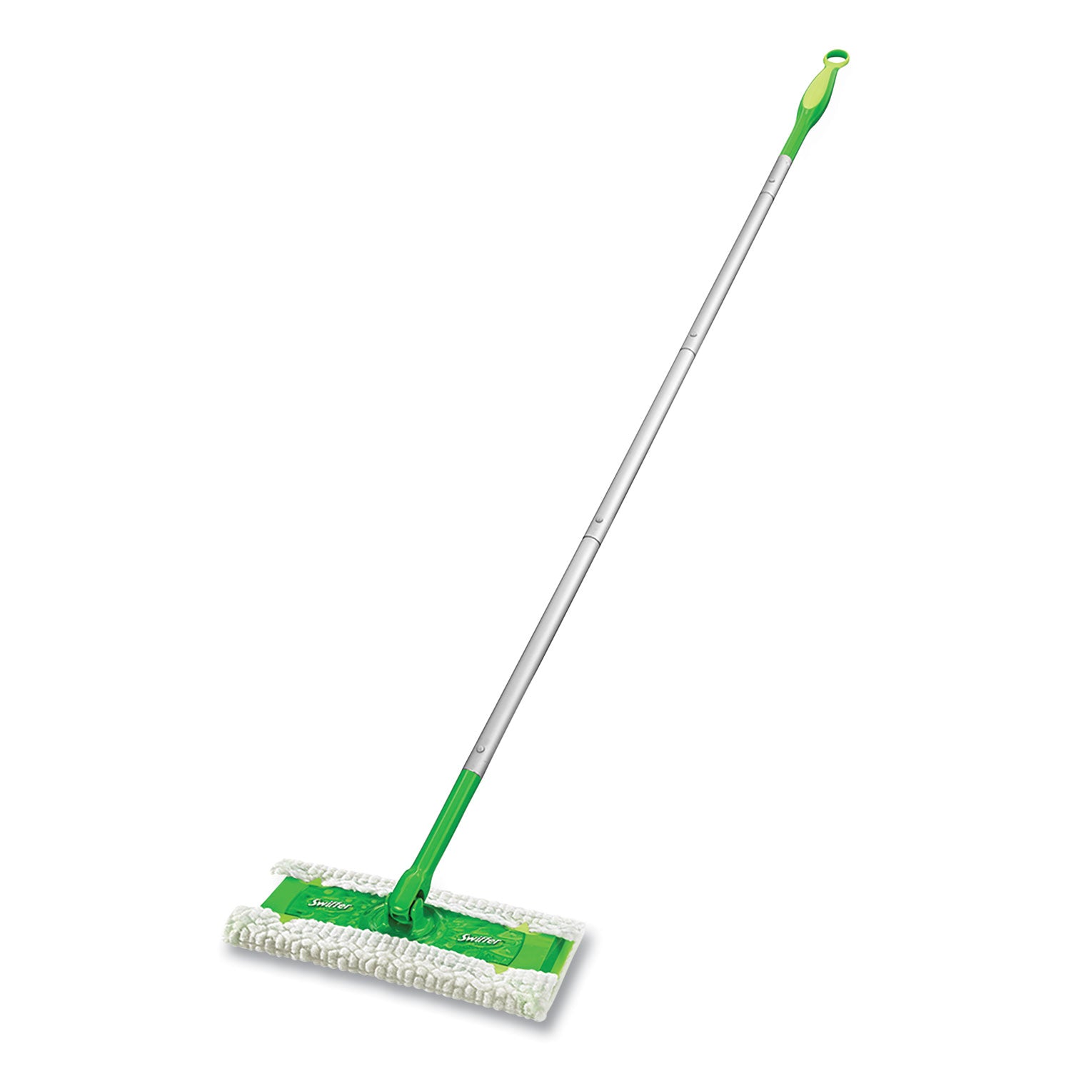 Sweeper Mop, 10 x 4.8 White Cloth Head, 46" Green/Silver Aluminum/Plastic Handle - 