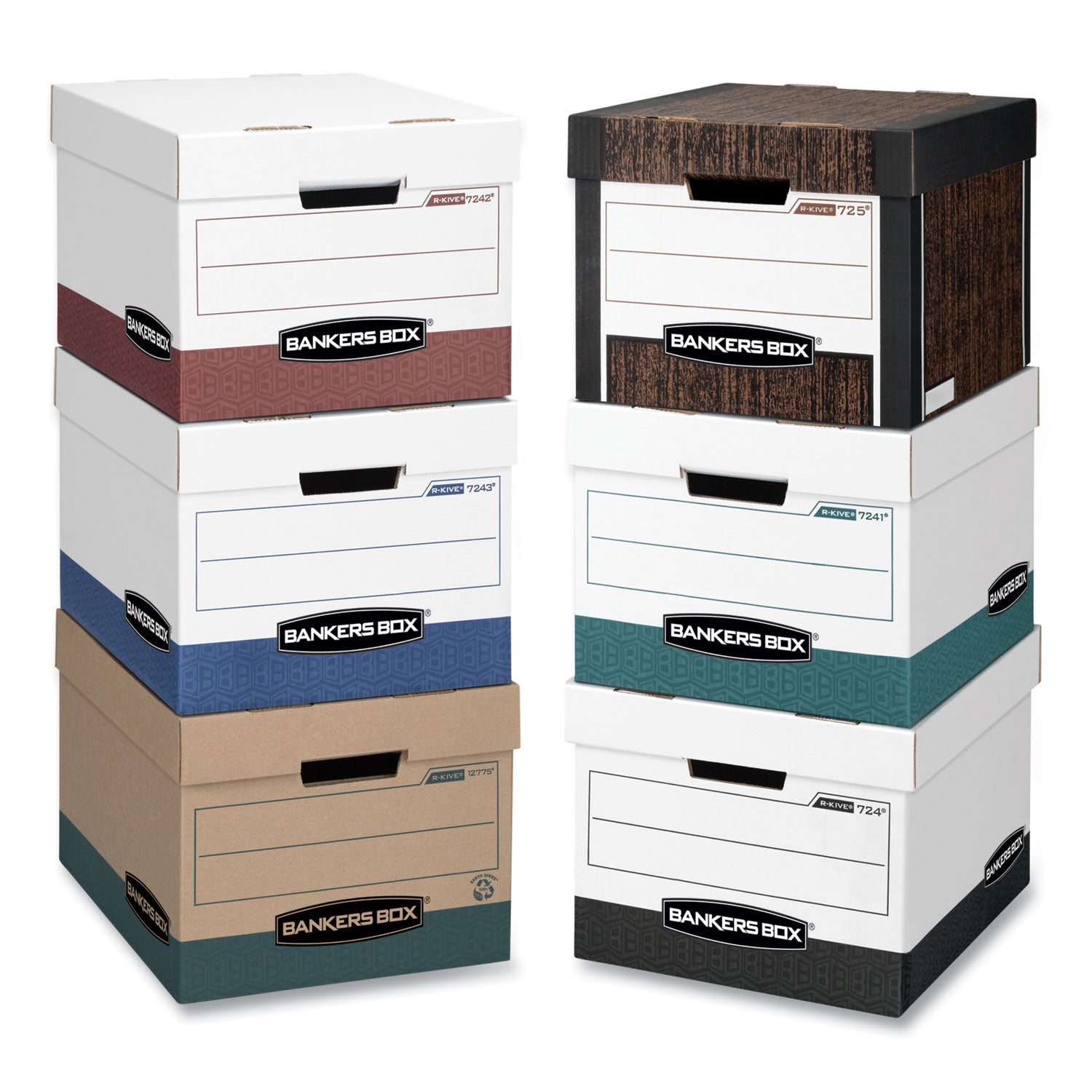 R-KIVE Heavy-Duty Storage Boxes, Letter/Legal Files, 12.75" x 16.5" x 10.38", Kraft/Green, 12/Carton - 