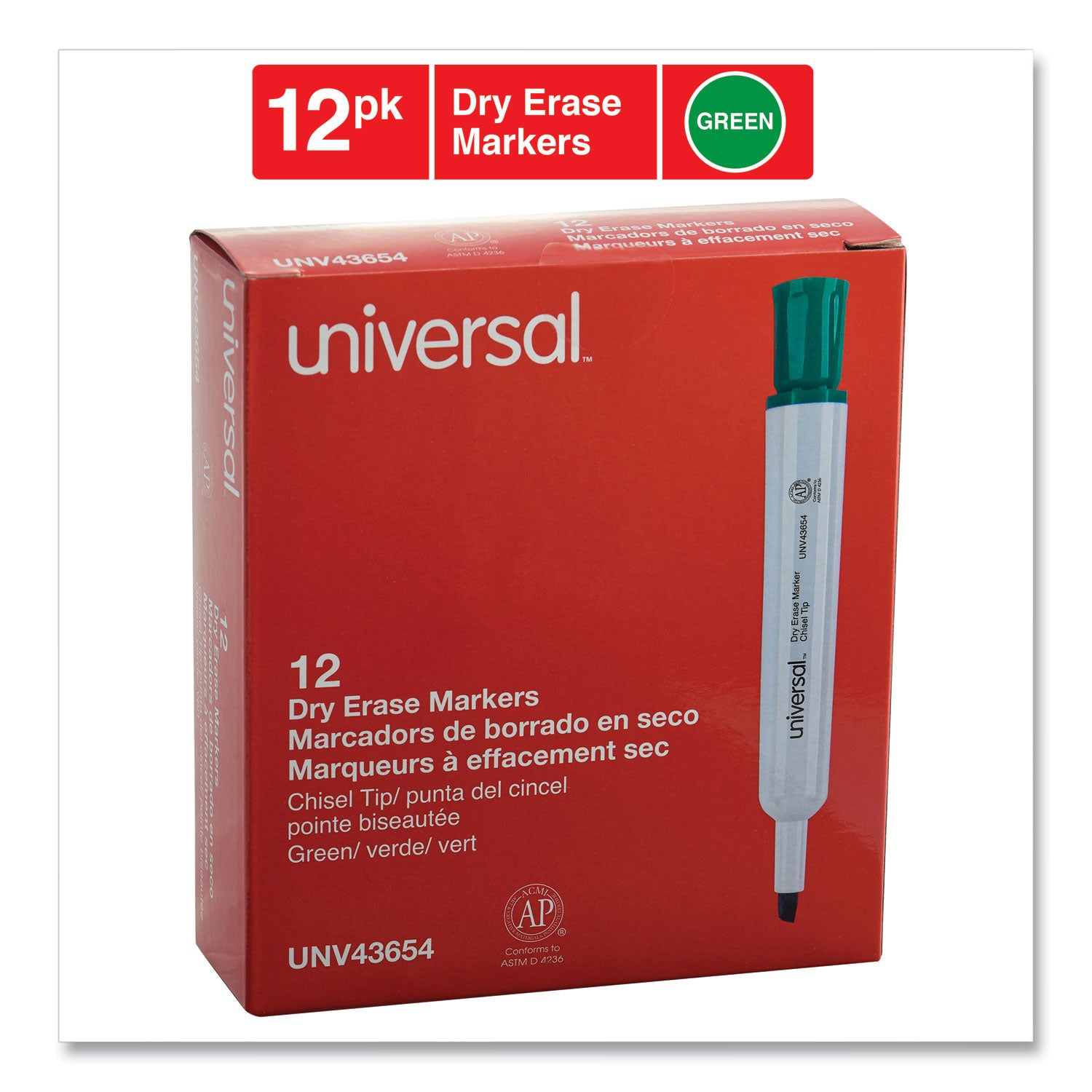 Dry Erase Marker, Broad Chisel Tip, Green, Dozen - 