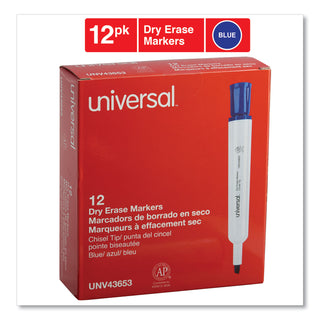 Dry Erase Marker, Broad Chisel Tip, Blue, Dozen