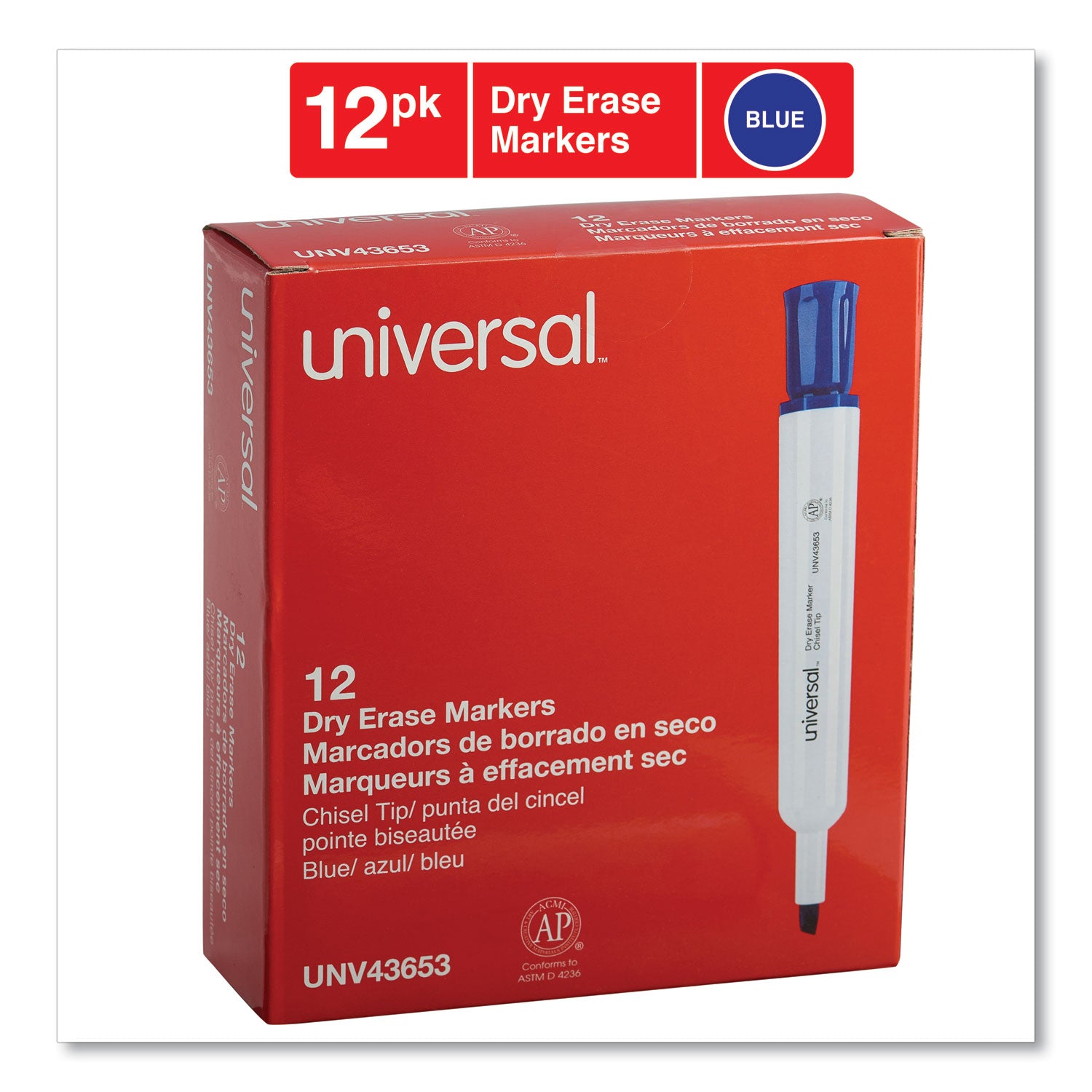 Dry Erase Marker, Broad Chisel Tip, Blue, Dozen