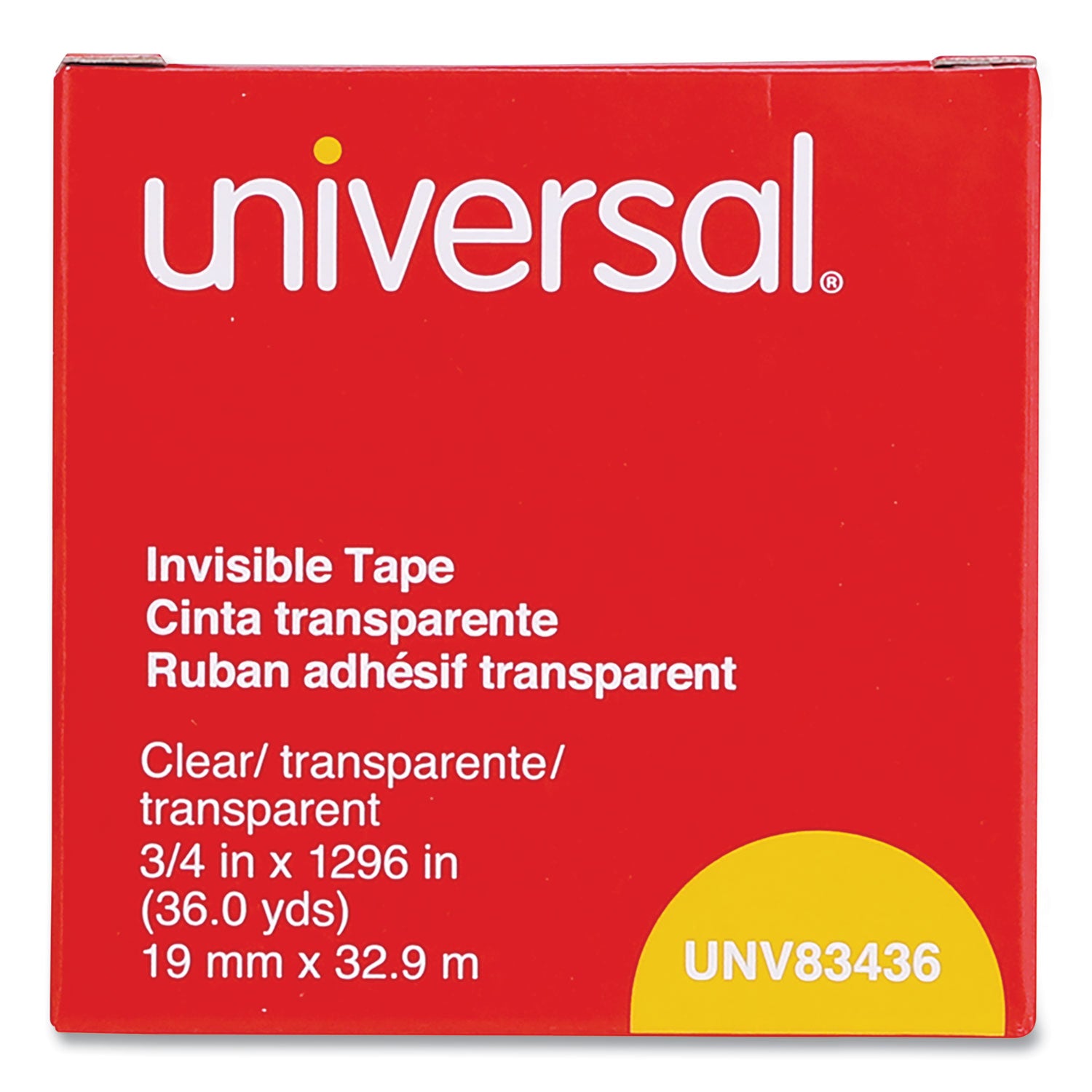 Invisible Tape, 1" Core, 0.75" x 36 yds, Clear - 