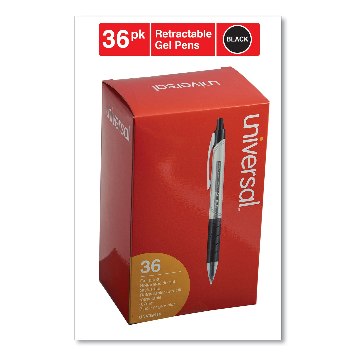 Comfort Grip Gel Pen, Retractable, Medium 0.7 mm, Black Ink, Clear/Black Barrel, 36/Pack