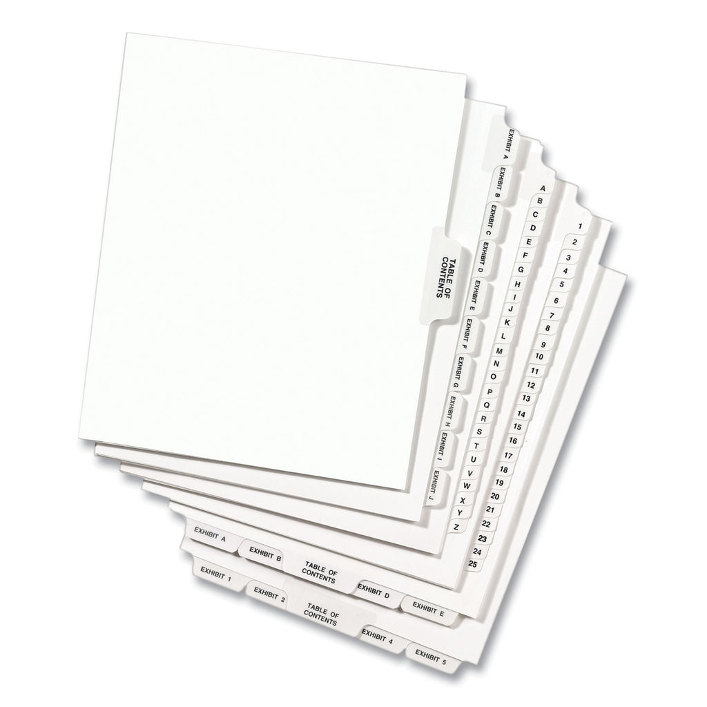 Preprinted Legal Exhibit Side Tab Index Dividers, Avery Style, 10-Tab, 75, 11 x 8.5, White, 25/Pack, (1075) - 