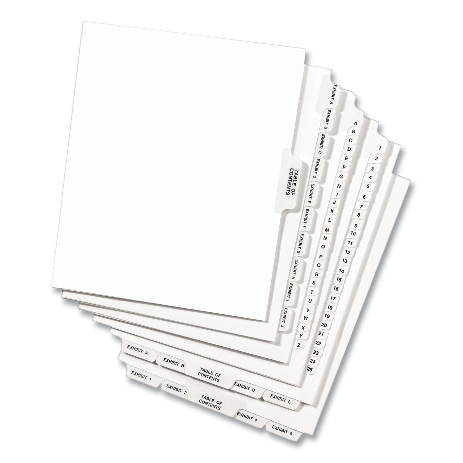 Preprinted Legal Exhibit Side Tab Index Dividers, Avery Style, 10-Tab, 15, 11 x 8.5, White, 25/Pack