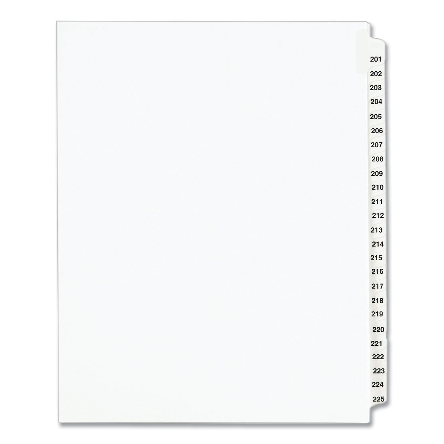 Preprinted Legal Exhibit Side Tab Index Dividers, Avery Style, 25-Tab, 201 to 225, 11 x 8.5, White, 1 Set, (1338) - 