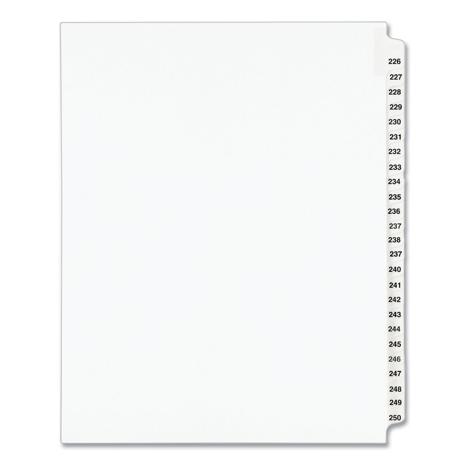 Preprinted Legal Exhibit Side Tab Index Dividers, Avery Style, 25-Tab, 226 to 250, 11 x 8.5, White, 1 Set, (1339) - 