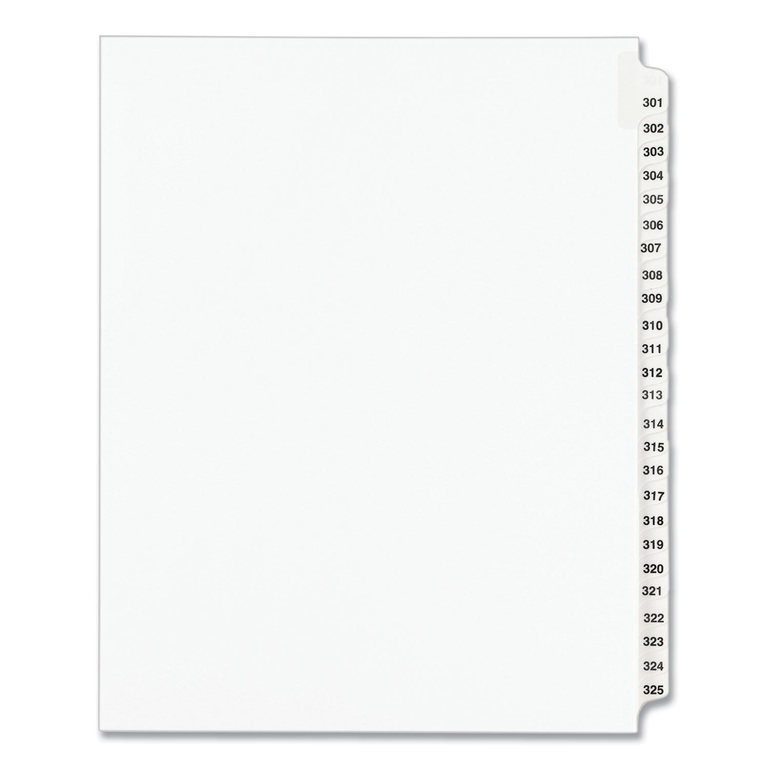 Preprinted Legal Exhibit Side Tab Index Dividers, Avery Style, 25-Tab, 301 to 325, 11 x 8.5, White, 1 Set, (1342) - 