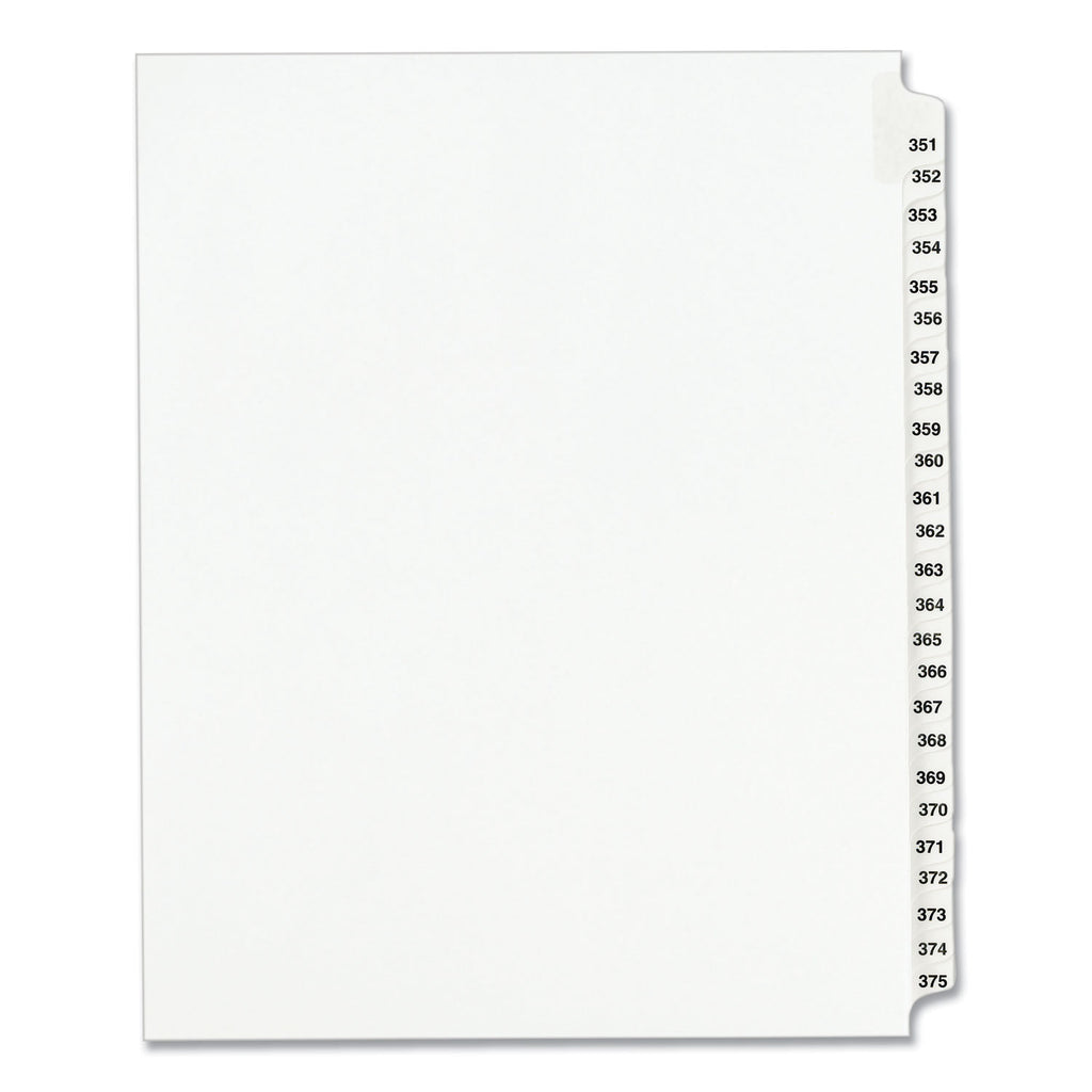 Preprinted Legal Exhibit Side Tab Index Dividers, Avery Style, 25-Tab, 351 to 375, 11 x 8.5, White, 1 Set, (1344) - 