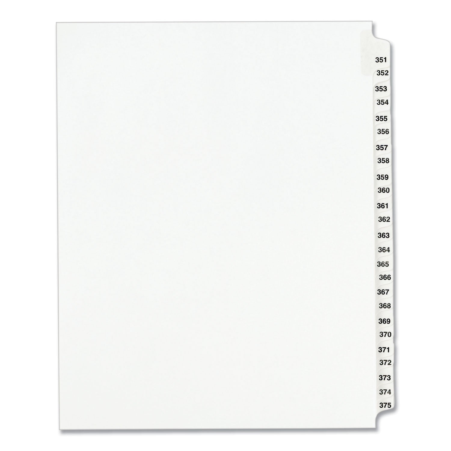 Preprinted Legal Exhibit Side Tab Index Dividers, Avery Style, 25-Tab, 351 to 375, 11 x 8.5, White, 1 Set, (1344) - 