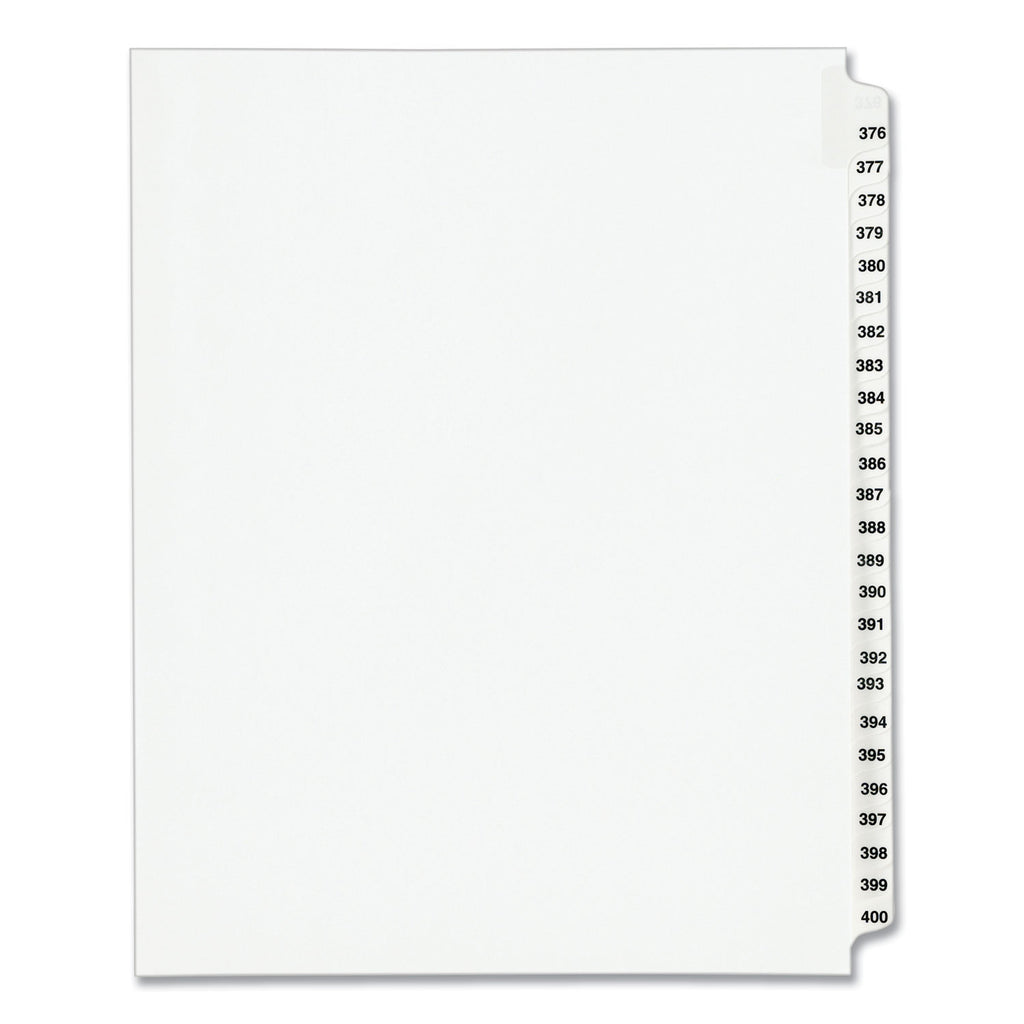 Preprinted Legal Exhibit Side Tab Index Dividers, Avery Style, 25-Tab, 376 to 400, 11 x 8.5, White, 1 Set, (1345) - 