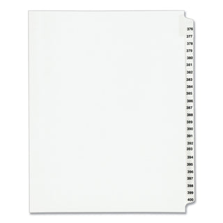 Preprinted Legal Exhibit Side Tab Index Dividers, Avery Style, 25-Tab, 376 to 400, 11 x 8.5, White, 1 Set, (1345) - 