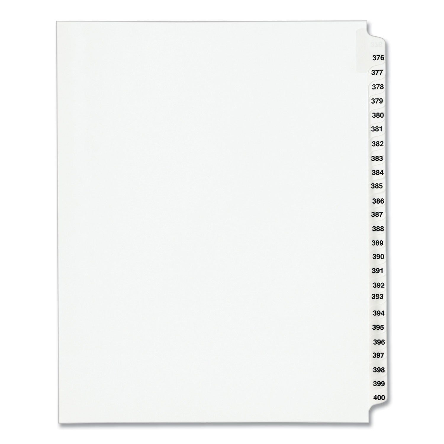 Preprinted Legal Exhibit Side Tab Index Dividers, Avery Style, 25-Tab, 376 to 400, 11 x 8.5, White, 1 Set, (1345) - 