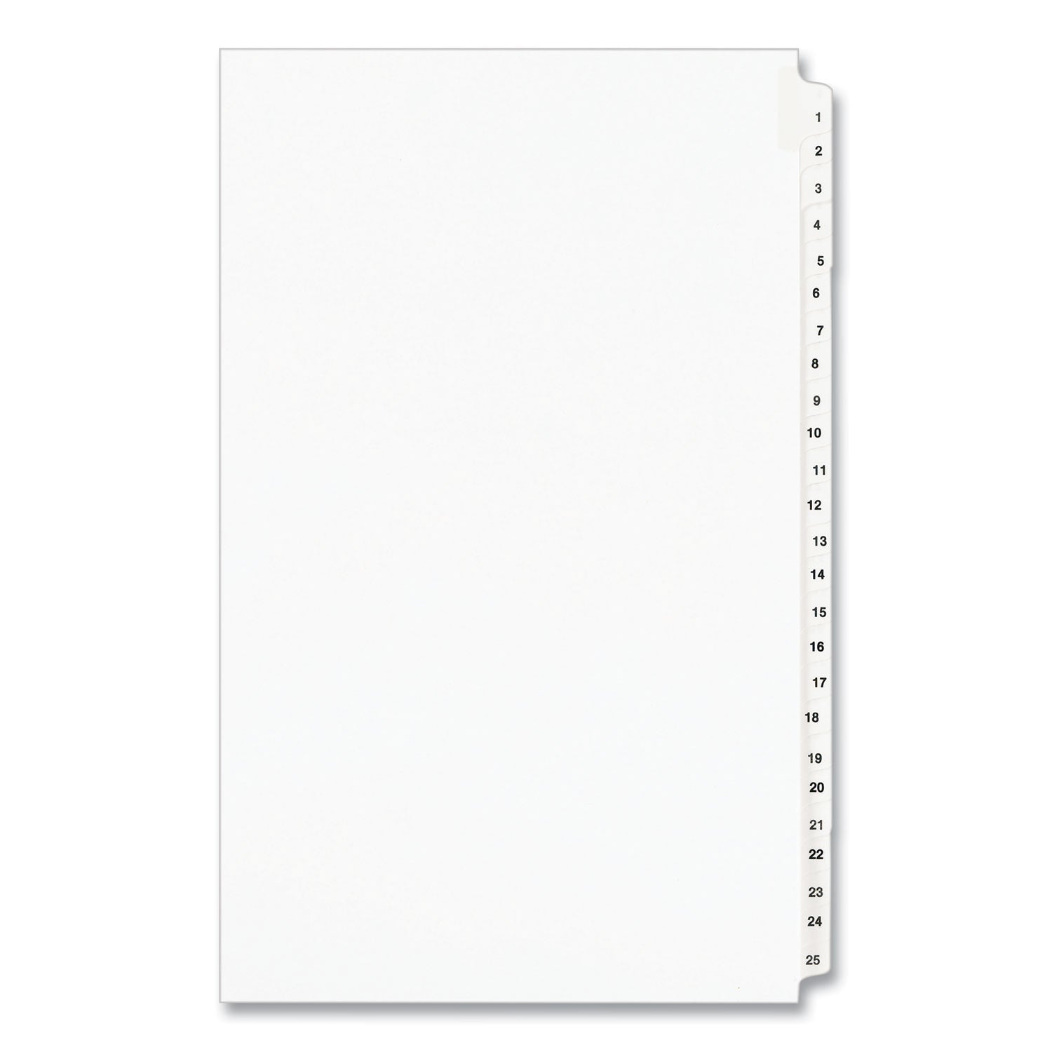 Preprinted Legal Exhibit Side Tab Index Dividers, Avery Style, 25-Tab, 1 to 25, 14 x 8.5, White, 1 Set, (1430) - 
