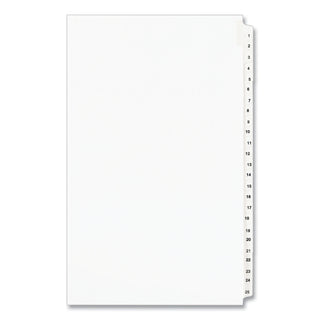 Preprinted Legal Exhibit Side Tab Index Dividers, Avery Style, 25-Tab, 1 to 25, 14 x 8.5, White, 1 Set, (1430) - 