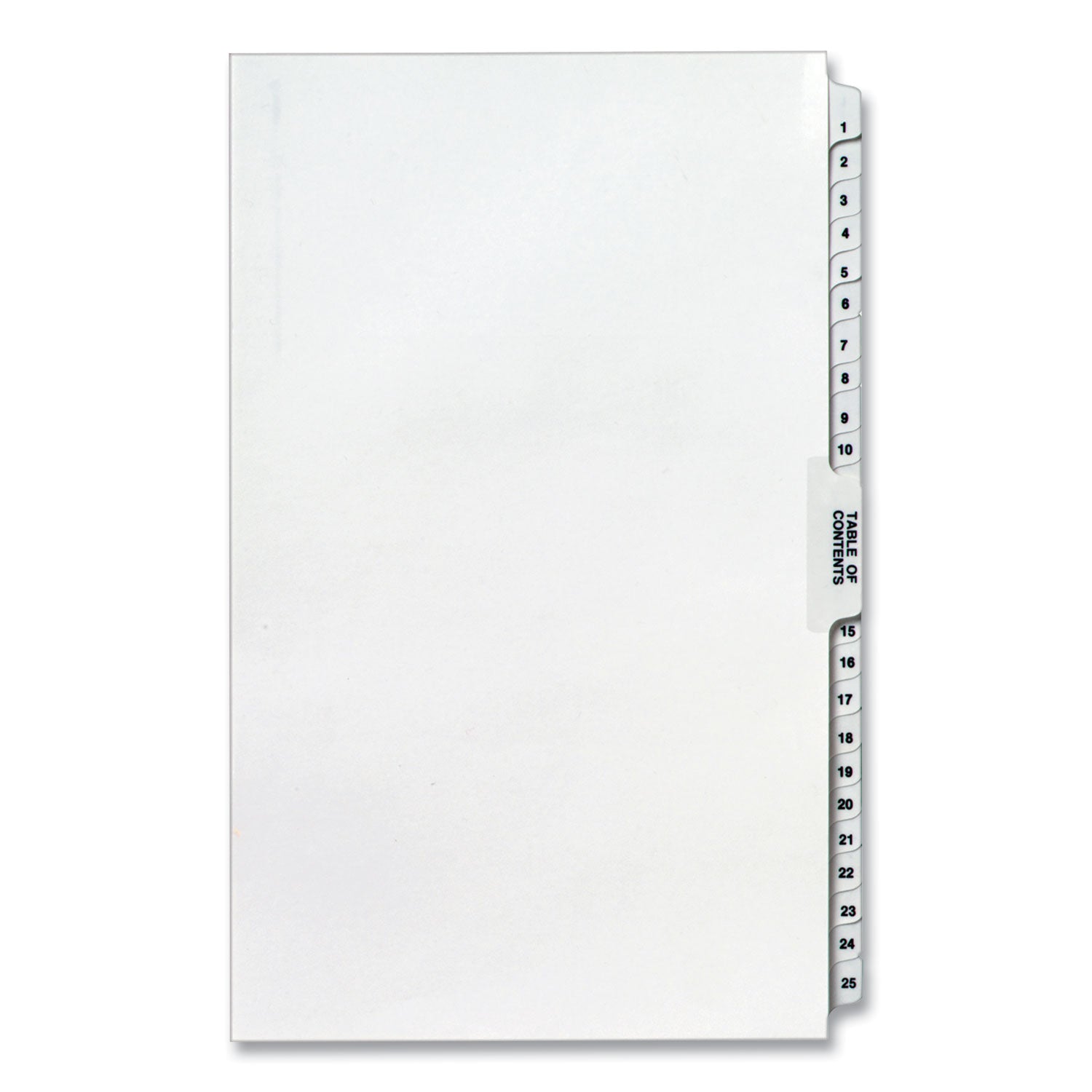 Preprinted Legal Exhibit Side Tab Index Dividers, Avery Style, 26-Tab, 1 to 25, 14 x 8.5, White, 1 Set - 