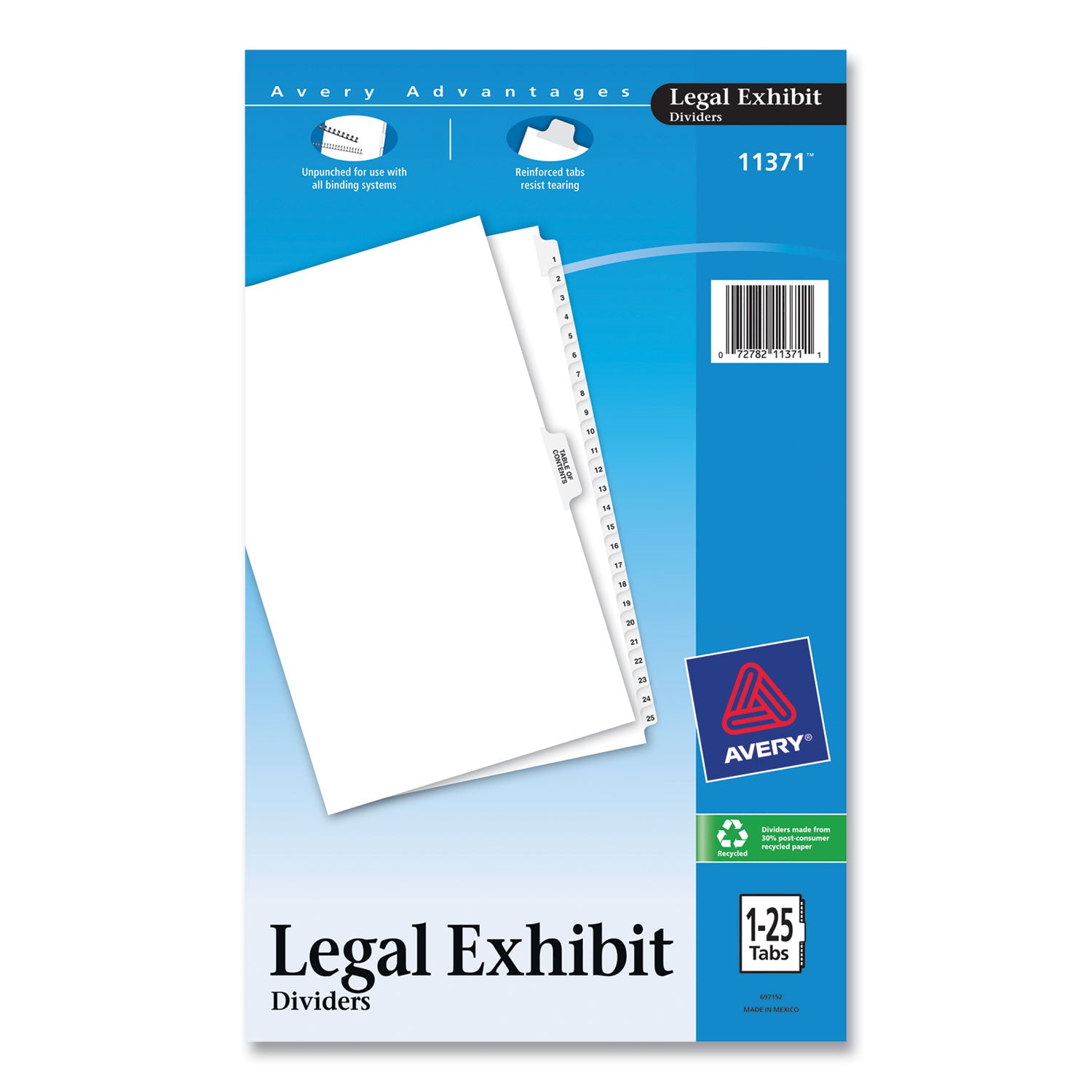 Preprinted Legal Exhibit Side Tab Index Dividers, Avery Style, 26-Tab, 1 to 25, 14 x 8.5, White, 1 Set - 