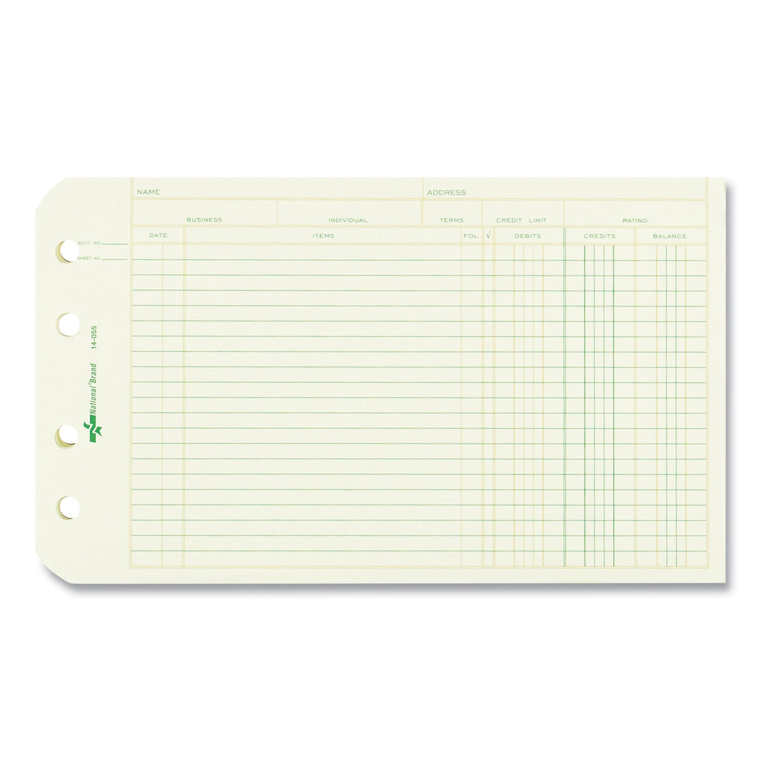 Four-Ring Binder Refill Sheets, 5 x 8.5, Green, 100/Pack - 