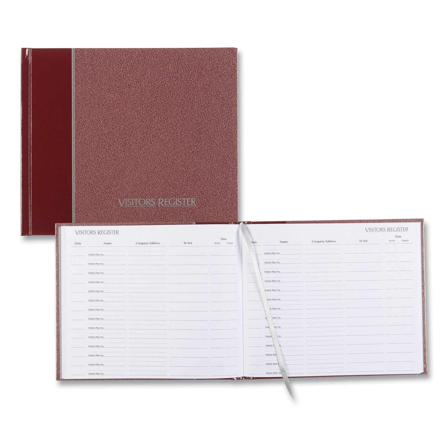 Hardcover Visitor Register Book, Burgundy Cover, 9.78 x 8.5 Sheets, 128 Sheets/Book - 