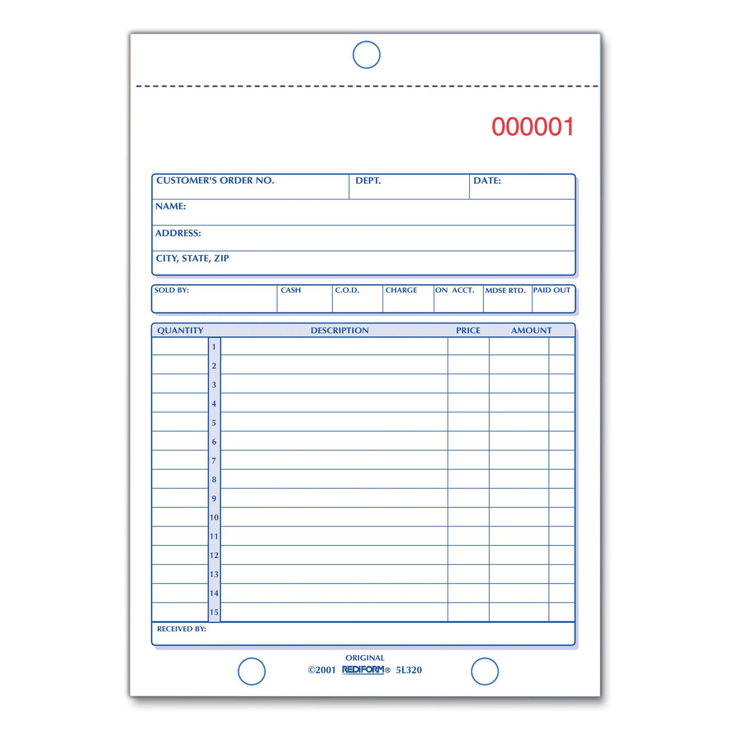 Sales Book, 15 Lines, Three-Part Carbonless, 5.5 x 7.88, 50 Forms Total - 