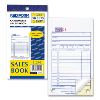 Sales Book, 12 Lines, Two-Part Carbonless, 3.63 x 6.38, 50 Forms Total - 