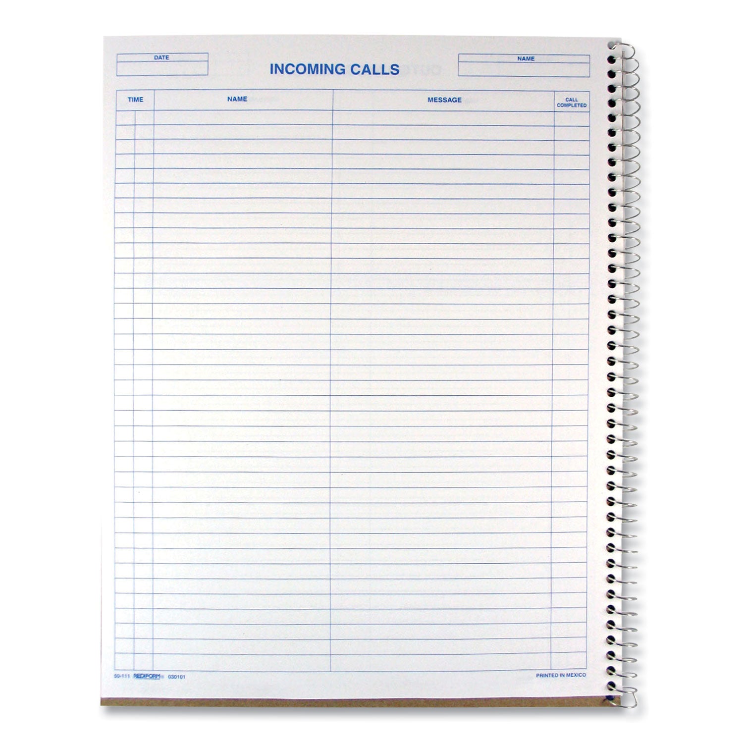 Wirebound Call Register, One-Part (No Copies), 11 x 8.5, 100 Forms Total - 