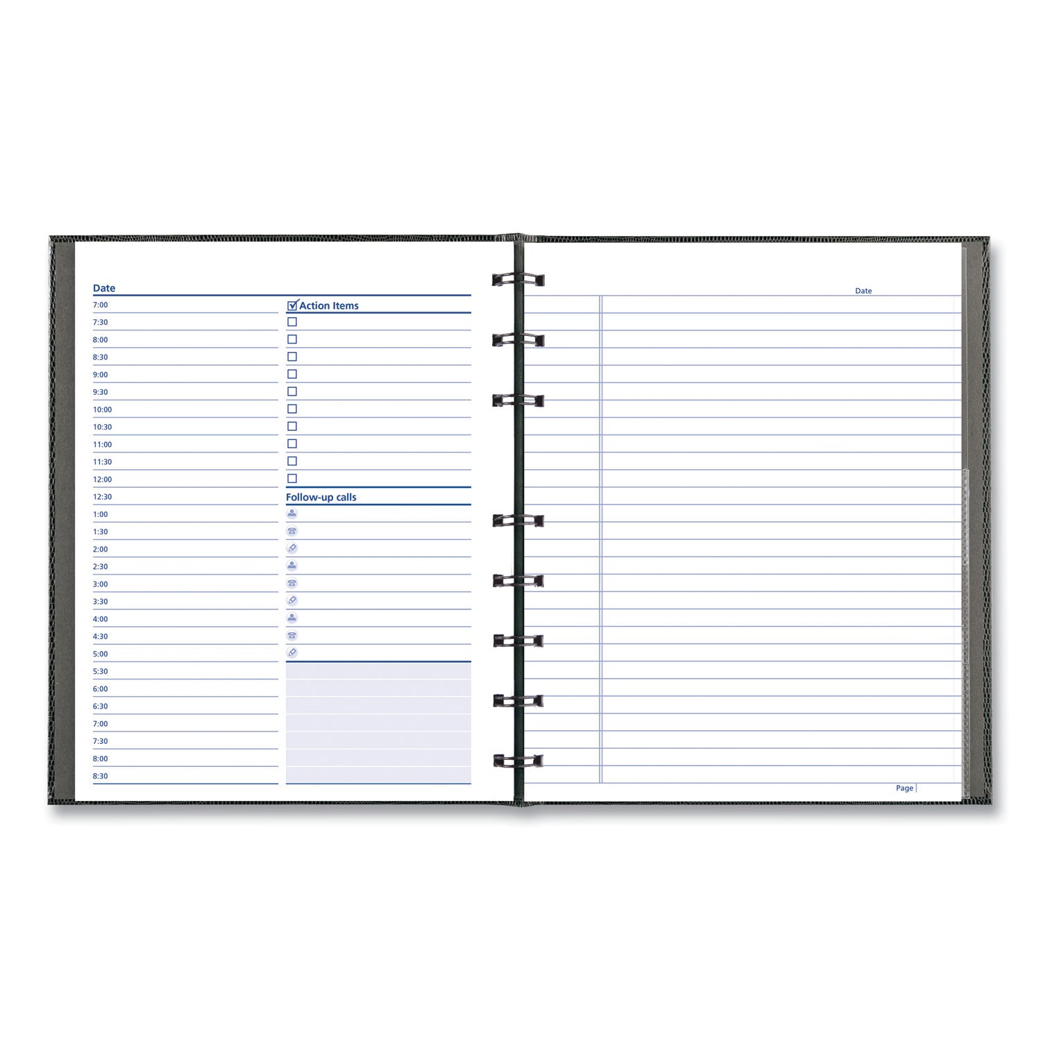NotePro Undated Daily Planner, 9.25 x 7.25, Black Cover, Undated