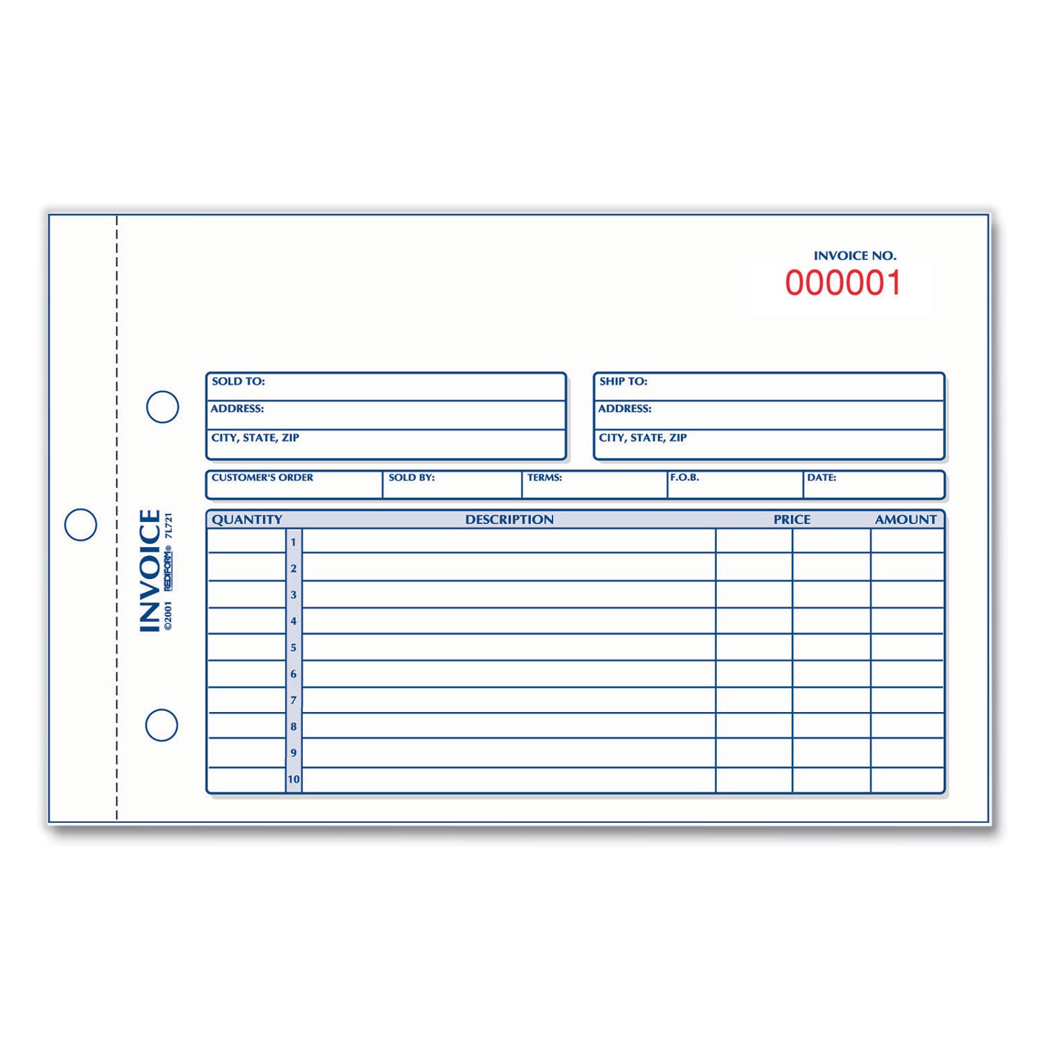 Invoice Book, Two-Part Carbonless, 5.5 x 7.88, 50 Forms Total - 
