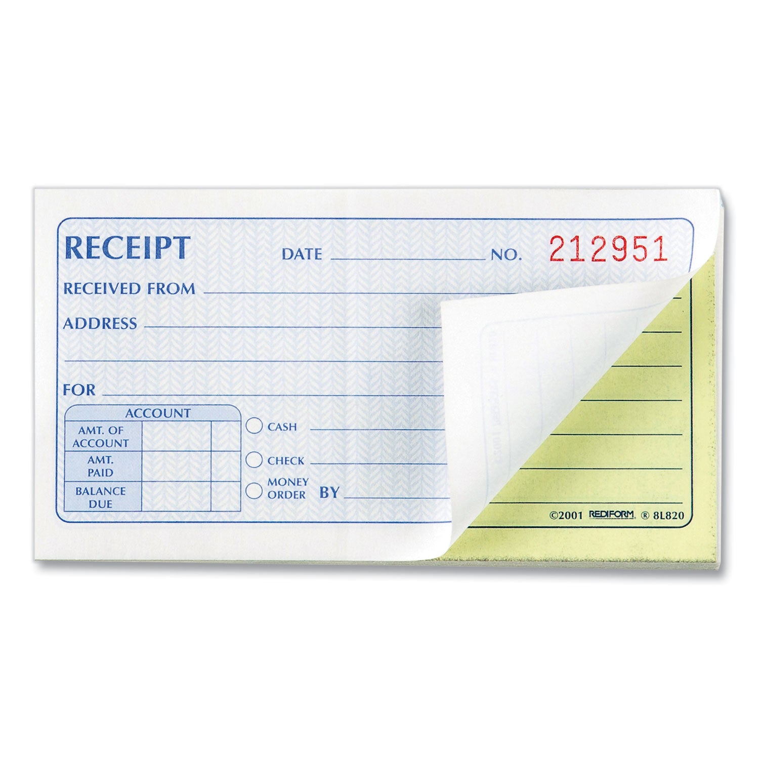Small Money Receipt Book, Two-Part Carbonless, 2.75 x 5, 50 Forms Total - 