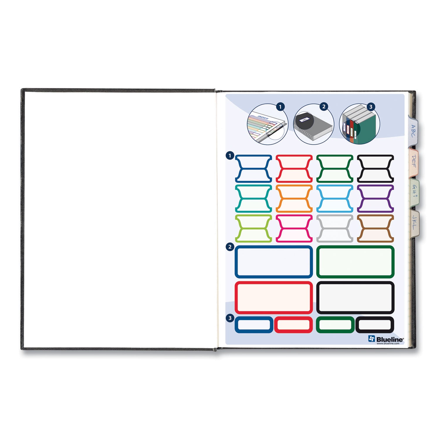 Business Notebook with Self-Adhesive Labels, 1-Subject, Medium/College Rule, Black Cover, (192) 9.25 x 7.25 Sheets