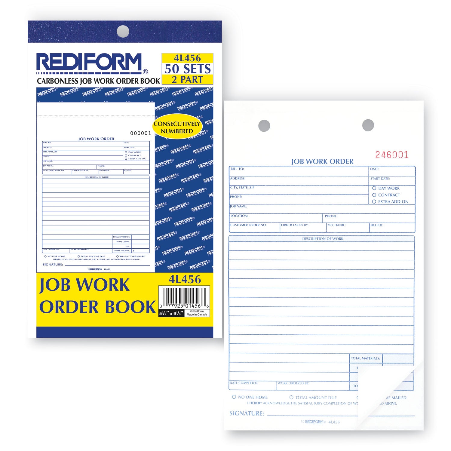 Job Work Order Book, Two-Part Carbonless, 5.5 x 8.5, 50 Forms Total - 