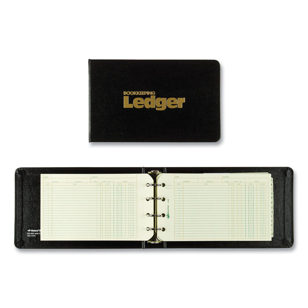 Four-Ring Ledger Binder Kit with A-Z Index, Black Cover, 8.5 x 5 Debit-Credit-Balance Sheets, 100 Sheets/Book - 
