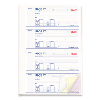 Money Receipt Book, Hardcover, Three-Part Carbonless, 7 x 2.75, 4 Forms/Sheet, 200 Forms Total - 
