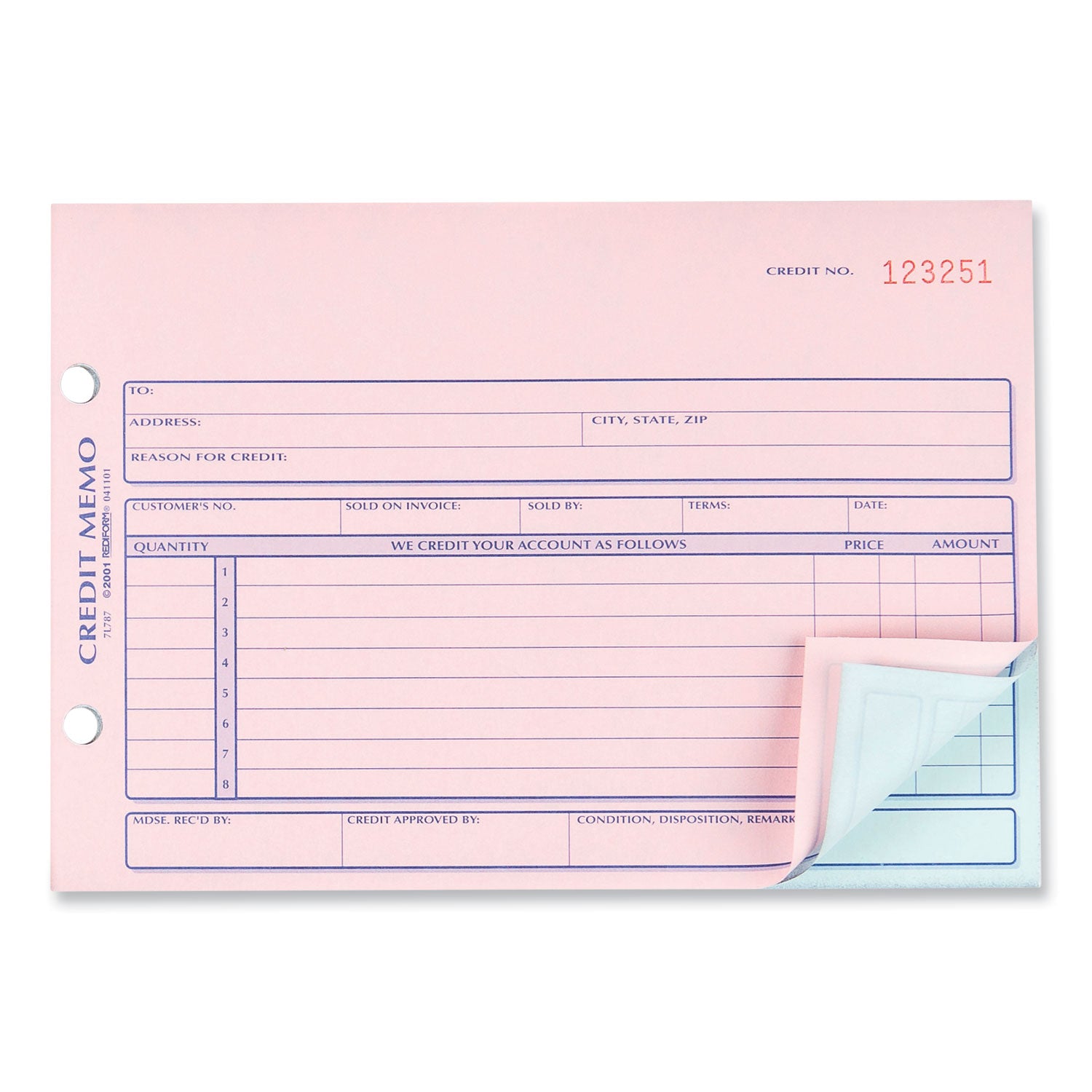 Credit Memo Book, Three-Part Carbonless, 5.5 x 7.88, 50 Forms Total - 