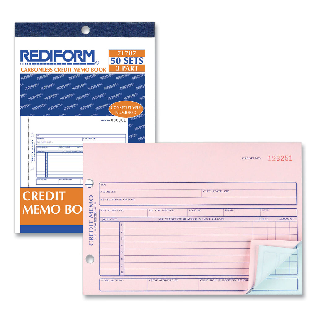 Credit Memo Book, Three-Part Carbonless, 5.5 x 7.88, 50 Forms Total - 