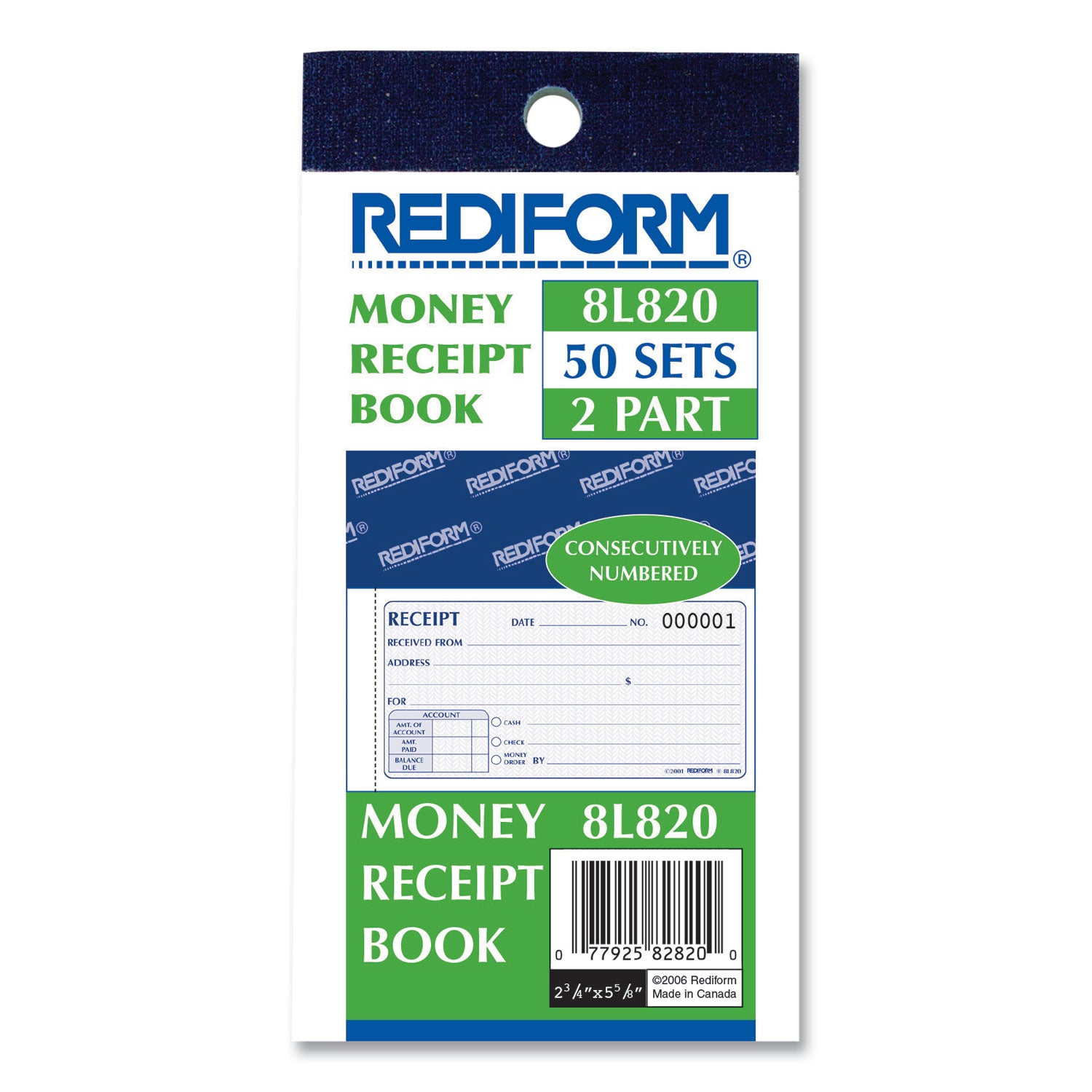 Small Money Receipt Book, Two-Part Carbonless, 2.75 x 5, 50 Forms Total - 