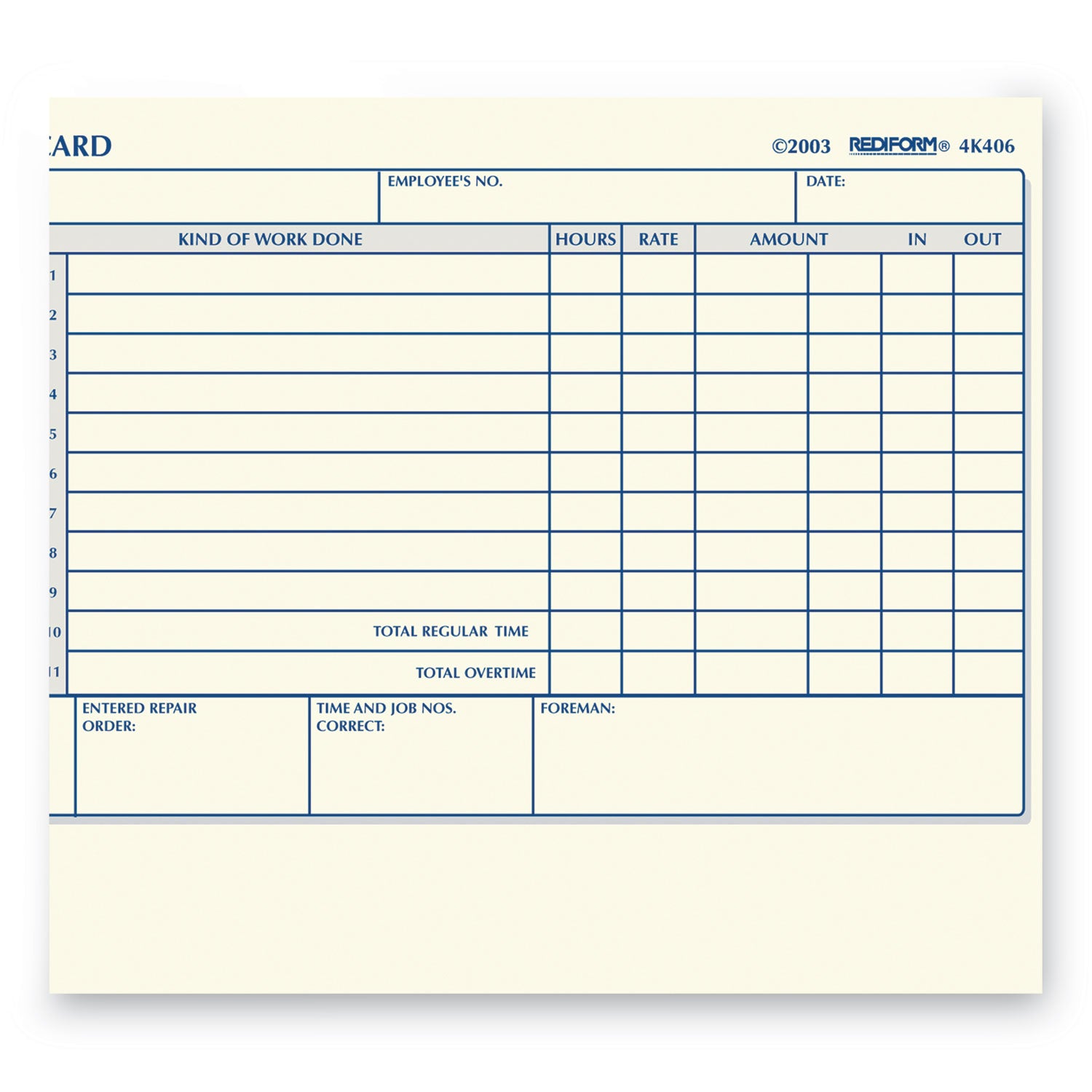 Daily Employee Time Cards, Two Sides, 4.25 x 7, 100/Pad - 