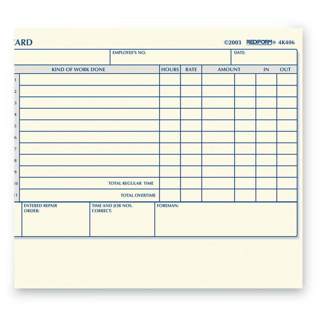 Daily Employee Time Cards, Two Sides, 4.25 x 7, 100/Pad