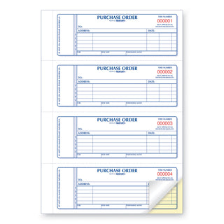Purchase Order Book, 5 Lines, Two-Part Carbonless, 7 x 2.75, 4 Forms/Sheet, 400 Forms Total