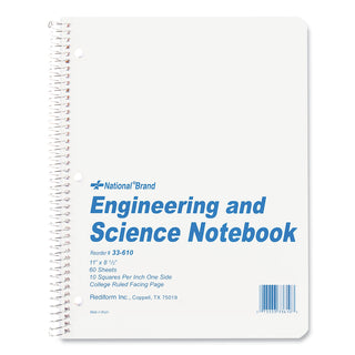 Engineering and Science Notebook, Quadrille Rule (10 sq/in), White Cover, (60) 11 x 8.5 Sheets