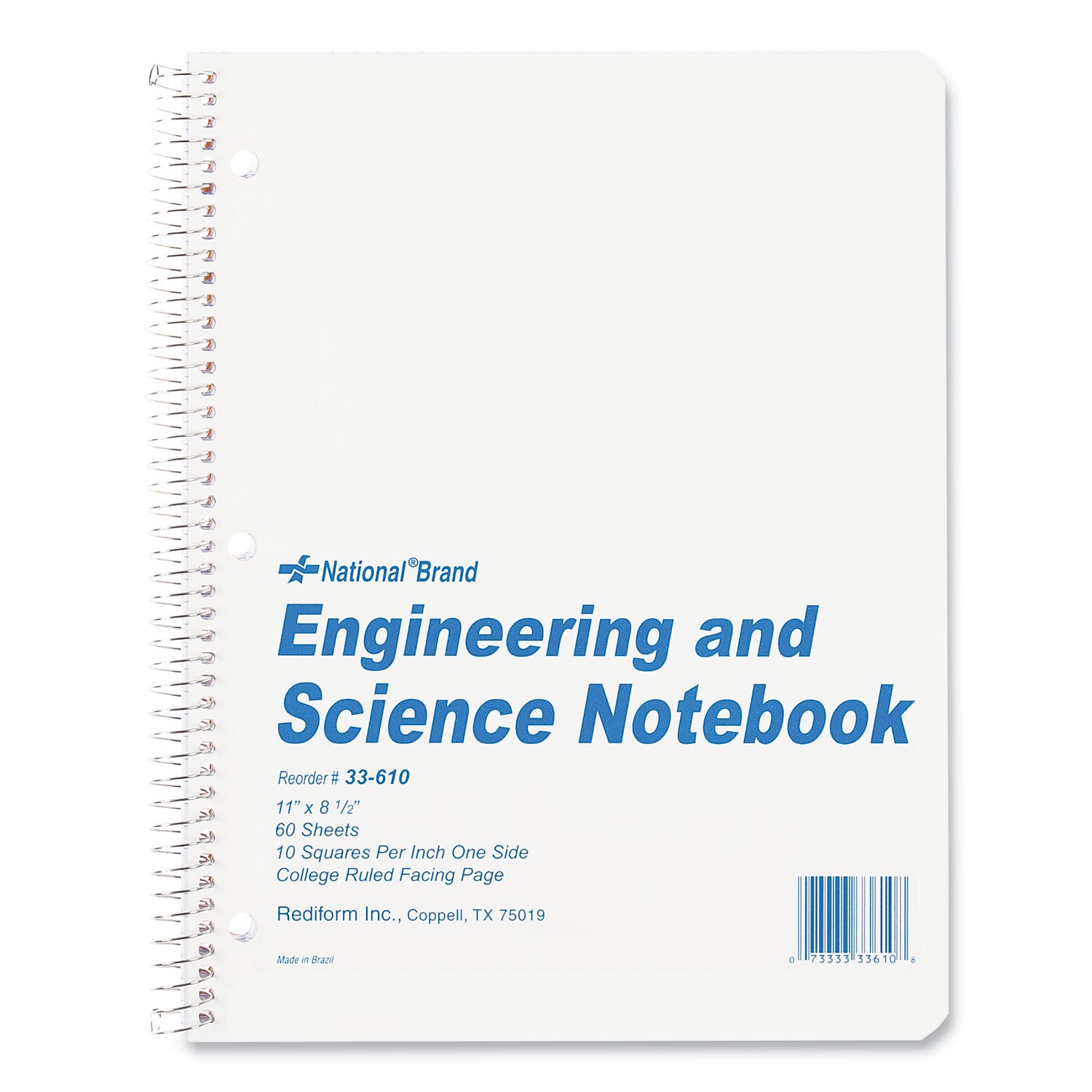 Engineering and Science Notebook, Quadrille Rule (10 sq/in), White Cover, (60) 11 x 8.5 Sheets - 