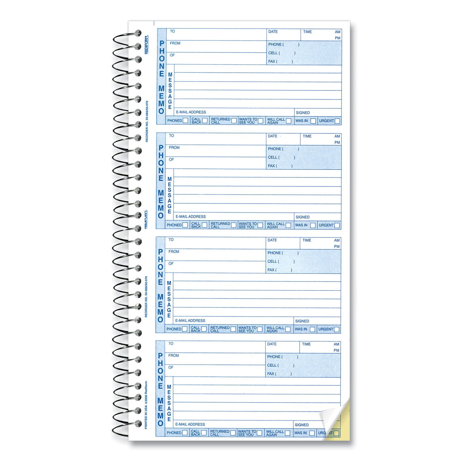 Telephone Message Book, Two-Part Carbonless, 5 x 2.75, 4 Forms/Sheet, 400 Forms Total - 