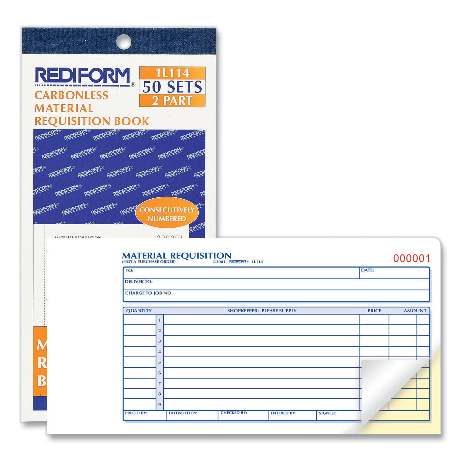 Material Requisition Book, Two-Part Carbonless, 7.88 x 4.25, 50 Forms Total - 
