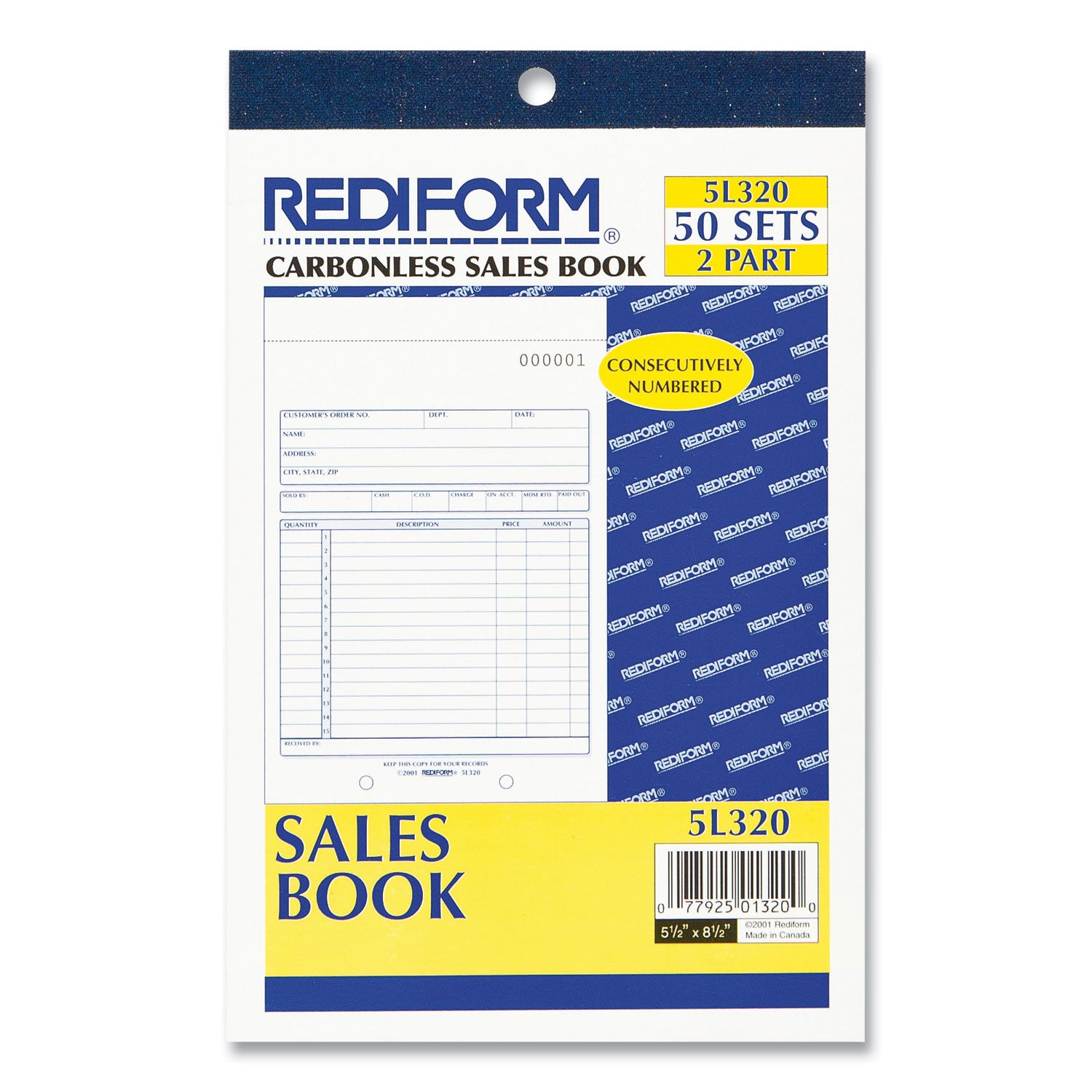 Sales Book, 15 Lines, Two-Part Carbonless, 5.5 x 7.88, 50 Forms Total - 
