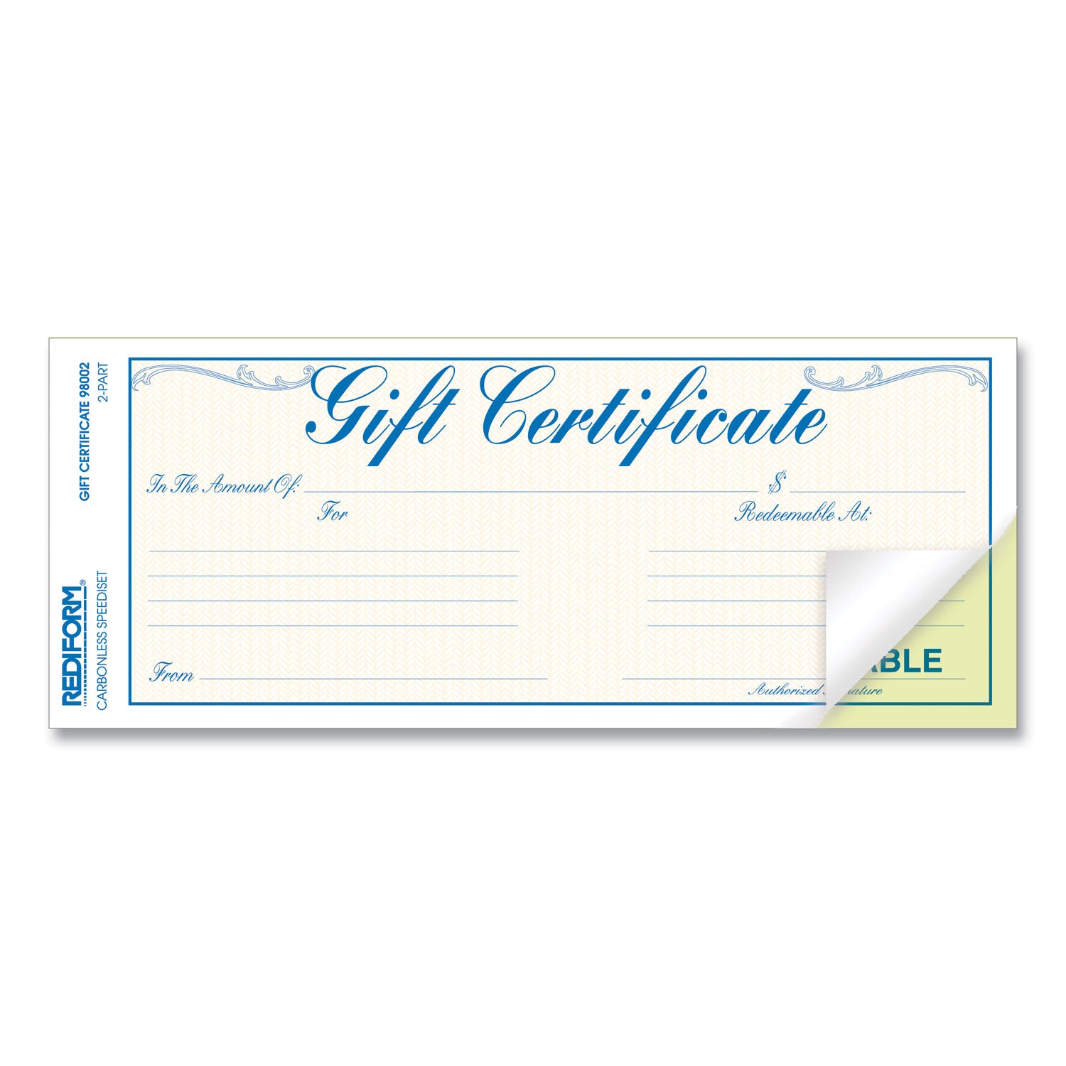 Gift Certificates with Envelopes, 8.5 x 3.67, Blue/Gold with Blue Border, 25/Pack - 