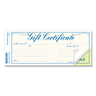 Gift Certificates with Envelopes, 8.5 x 3.67, Blue/Gold with Blue Border, 25/Pack