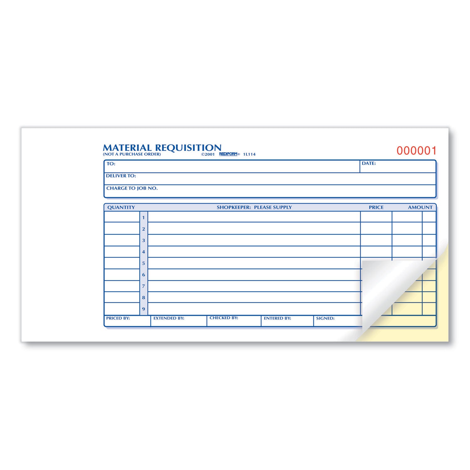 Material Requisition Book, Two-Part Carbonless, 7.88 x 4.25, 50 Forms Total - 