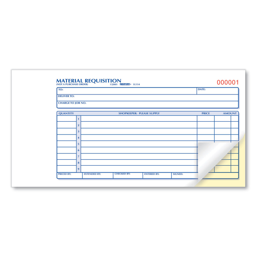 Material Requisition Book, Two-Part Carbonless, 7.88 x 4.25, 50 Forms Total